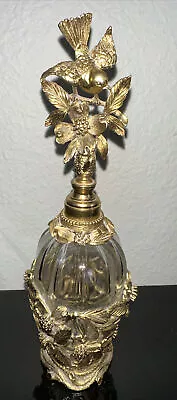 Vintage Matson Gold Plated Ormolu Glass Perfume Bottle W/ Dauber Bird Dogwood • $99