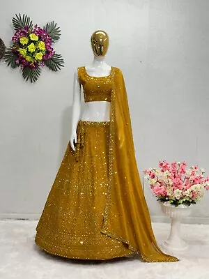 Haldi Ceremony Yellow Designer Lehnega Choli Wedding Lehenga Indian Outfits • $88.40