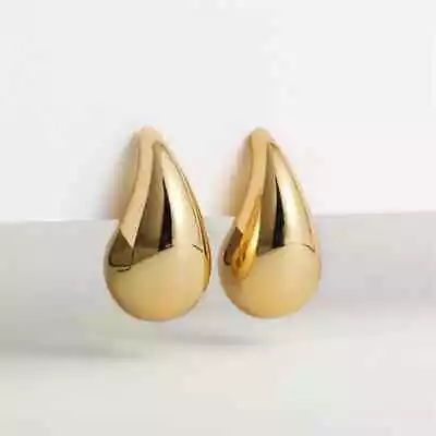 Vintage Gold Plated Chunky Dome Drop Earrings For Women Glossy Thick Teardrop • $5.38