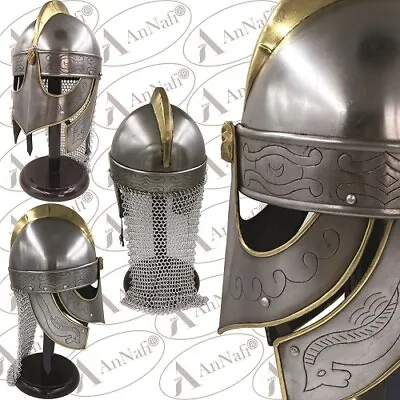 Medieval Viking Helmet With Chainmail - Crusader Helmet Warrior Armor Knight 18g • $63.80