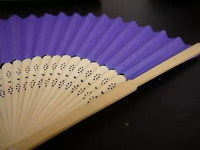 £3.99 • Buy Purple Blue Wooden Hand Held Fan Paper Folding Bamboo