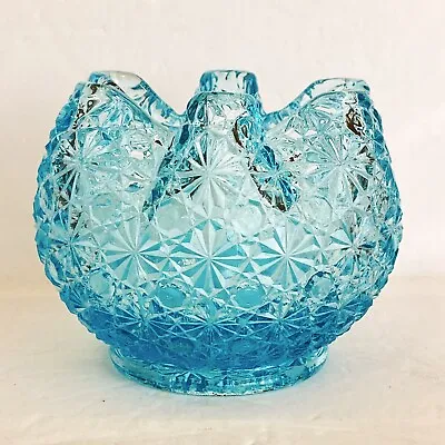 Vintage L. G. Wright Daisy And Button Crimped Blue Rose Bowl Aqua • $29.99