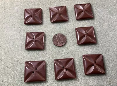 Set Of 8 Vintage Dark Brown Bakelite Buttons Tested 1” Square • $15