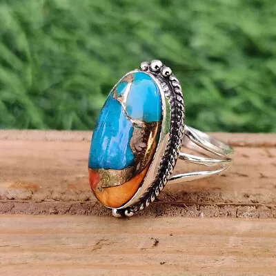 Oyster Turquoise Ring 925 Sterling Silver Statement Handmade Ring All Size B52 • $17.99