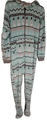 Lazy One Pajama Adult Small Blue One Piece Full Zip Hooded Snowman  PJ Footed • $7.52