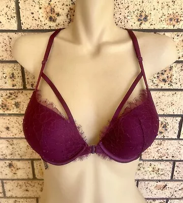 BNWOT Victoria’s Secret Burgundy Lace Push Up Strappy Back Detail Bra Size 10C • $39.99