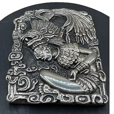 D'Argenta Mayan Priest Quetzalcoatl Head Relief Unique Wall Plaque Silver Plated • $126