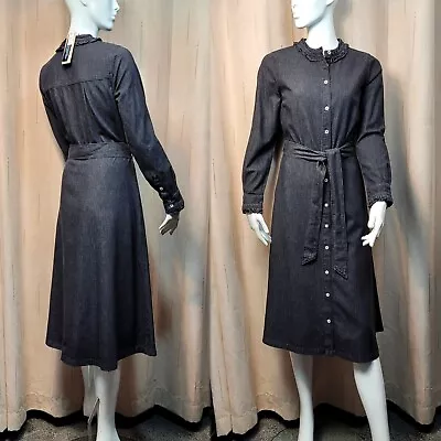 £21.99 • Buy M&S Midi DENIM Belted SHIRT DRESS ~ Size 16 ~ BLACK Mix