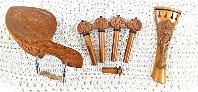 New Violin Parts -Tailpiece/Pegs/Chinrest In Boxwood- 4/4 Size 👌 Angel Design • $50