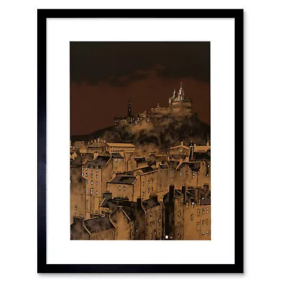 Edinburgh Castle Over Old Town Cityscape At Night Framed Art Print Picture 12X16 • £26.99