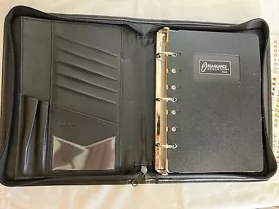 At A Glance Black Pebbled Leather Organizer 3 Ring Binder 8 X 10.5 Zip BONUS STI • $13.99