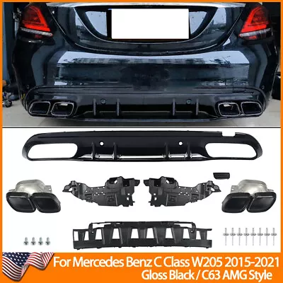 For 15-20 Mercedes-Benz W205 AMG Rear Bumper C63 Style Rear Diffuser Exhaust Tip • $262.19