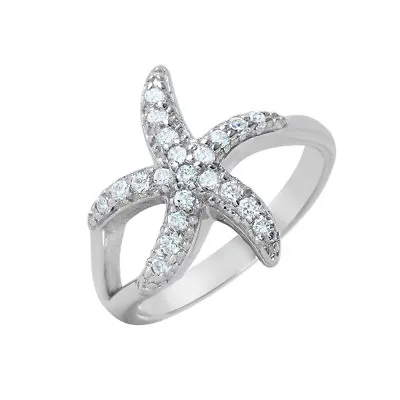 Sterling Silver Ladies Micro Pave Set CZ Stones Starfish Design Ring • $21.99