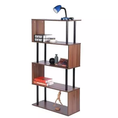 Wood Bookcase Bookshelf S Shape 4Tier Shelves Shelving Storage Unit Display Rack • $46.88