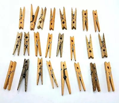 24 Ct TWO Dozen Vintage Primitive Wood Clothes Pins Wire Spring Mixed Patina • $6.95