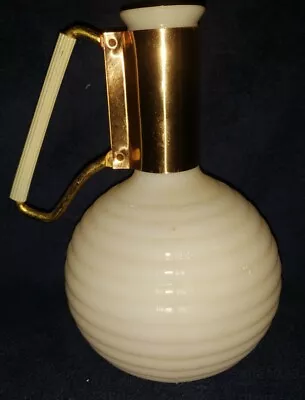 Vintage Milk White Jug Vase With Metal Handle • $27.45