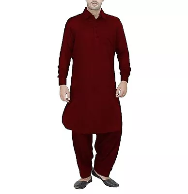 Men's Pathani Kurta Maroon Latest Designer Dabbang Lucknowi Pathani Suit • £32.75