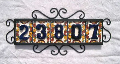 5 BLUE Mexican Tiles House Numbers High Relief & Horizontal Frame • $52