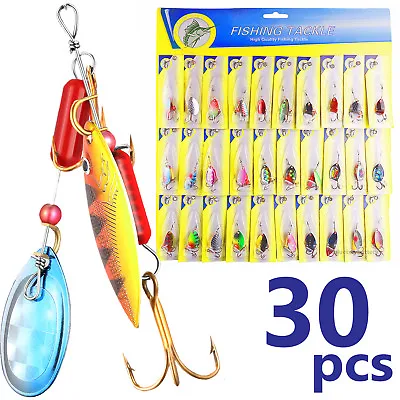 $18.99 • Buy 3OT!Lot 30pcs Trout Spoon Metal Fishing Lures Spinner Baits Bass Tackle Colorful