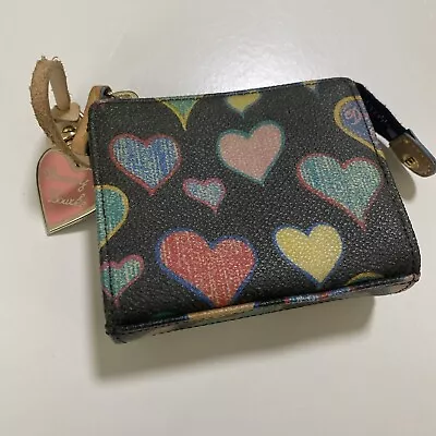 Cute Vtg Dooney & Bourke Wallet Cream Ri Ri Zipper Hearts Charm Coin Pouch • $25