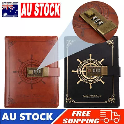 Brown Retro Password Book Diary Book Notebook With Lock Journal Lockable AUS • $23.74