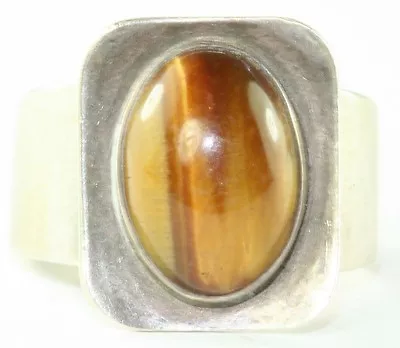 Vintage 1973 Sterling Silver Suckling Tigers Eye Modern Art Ring • $95