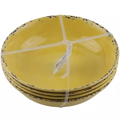 Tommy Bahama Yellow Melamine Pasta Dinner Bowls Set Of 4 Crackle Rustic • $27.95