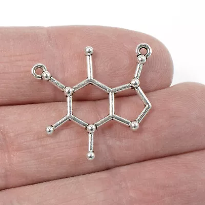 20 Caffeine Molecule Links - Silver Metal Coffee Charms - Coffee Lover Jewelry • $5.18