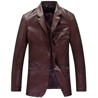 Men's Genuine Sheepskin Leather Blazer Jacket Slim Fit Waterproof Two Button New • $93.26