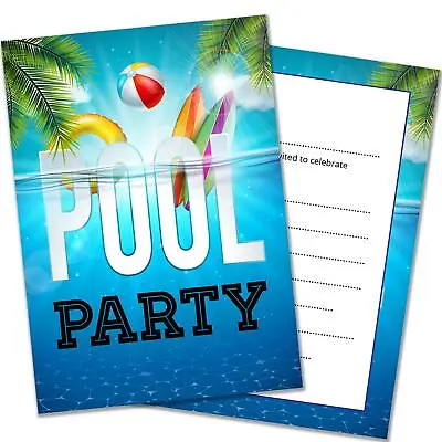 20 X Pool Party Invites. Swimming Birthday Invitations With Envelopes • £5.99