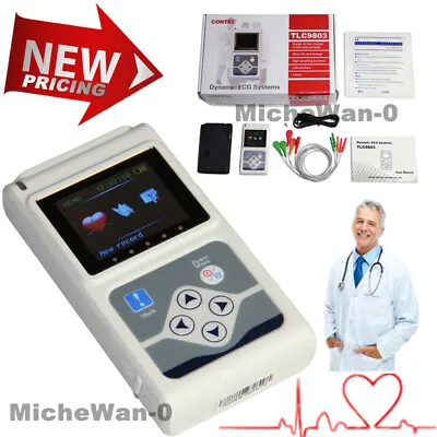 TLC9803 3 Channel Holter 24h ECG Analyzer EKG Recorder USB PC Software • £266