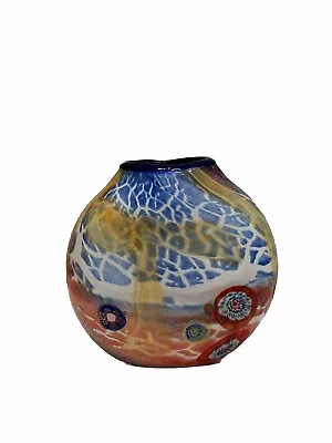 Vintage Millefiori Art Glass Vase Murano Round Rare • $50