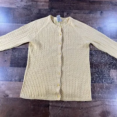 $11.99 • Buy LL Bean Womens Sweater Small Yellow Cable Knit Cardigan Button Up Crew Neck