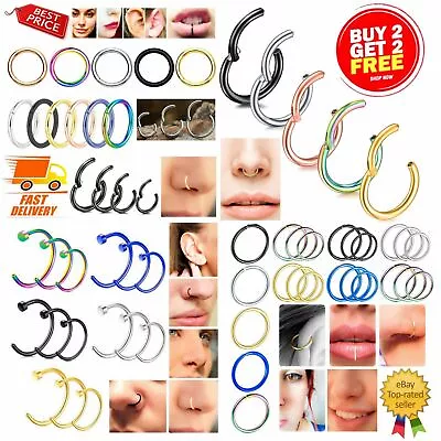 Nose Ring Surgical Steel Fake Set Clicker Silver Nose Rings Gold Piercing Hoops • £1.99