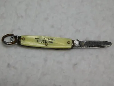 Vintage Miniature Pocket Knife - Single Blade Green Line Trucking Advertisement • $5