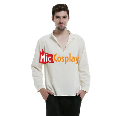 Men's Han Solo Shirt Renaissance Medieval Shirt V Neck Long Sleeve Pirate Top • $23.99