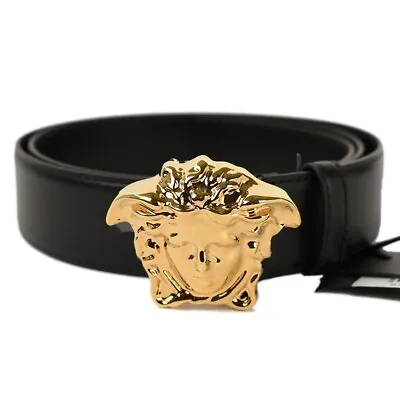 VERSACE Mens Black Leather Gold Medusa Buckle Dress Belt 105 42 Italy NWT • $399.99