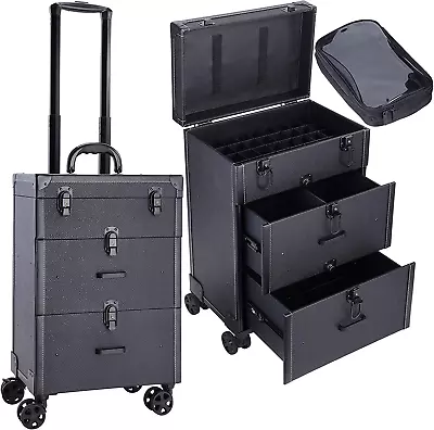 Rolling Nail Case Wheeled Manicure Storage Case Polish Organizer Professional Ma • $267.23