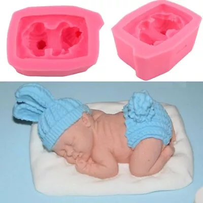 Sleeping Baby Mould With Pillow Nappy Bob Hat Christening Cake Top Fondant Icing • £9.95