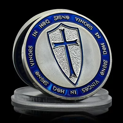 Temple Crusader Silver Challenge Coin Blue Knights Cross Emblem Of Faith • $8.09