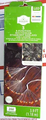 Holiday Time 3 Starburst Garland 8-Function Multi Color LED Christmas Lights NEW • $13.40