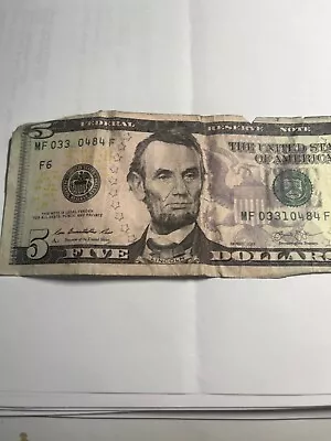 $5 Five Dollar Bill Error Missing One Serial Number Misprint Note Fancy Serial • $25