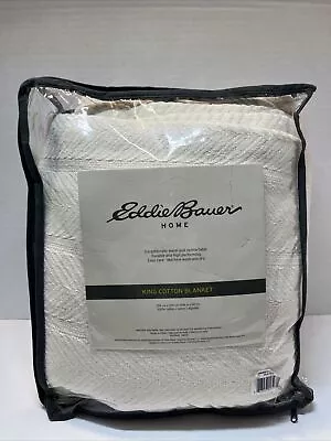 Eddie Bauer Home Herringbone King 100% Cotton White Bone Blanket 108in X 90in • $33.96