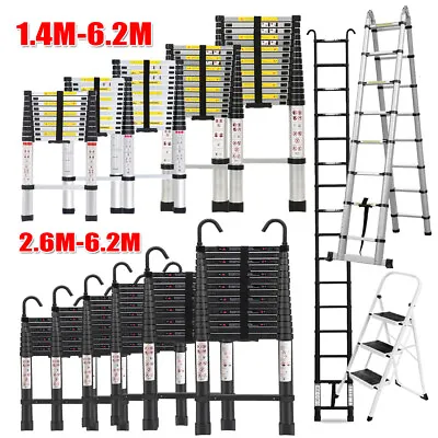 1.4M-6.2M Telescopic Ladder Multi-Purpose Extendable Folding Aluminium Ladders • £43.97