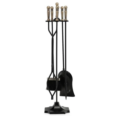 $50.49 • Buy 5-Piece Metal Fireplace Tools Set Accessories Poker Tongs Shovel W/ Stand Bronze