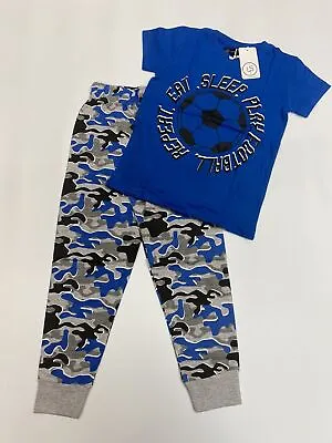 Boys Blue Camouflage Football Pyjamas Sizes 3 4 5 & 6 Years Available BNWT • £5.95