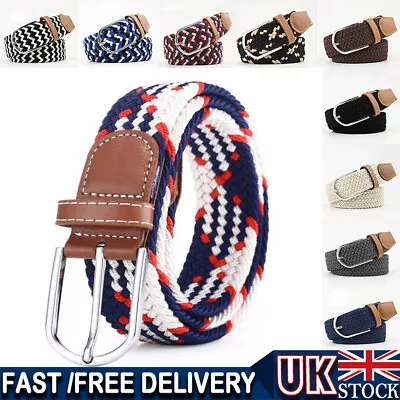 Mens Womens Ladies Elasticated Belts Canvas Stretch Elastic Braided Belt Buckle • £4.99