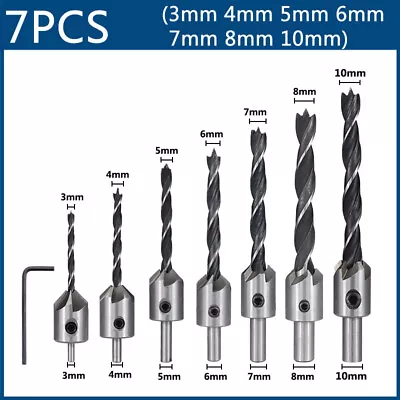 7Pcs Countersink Drill Bits Set Counter Sink Drill Bit For Wood 1 Hex Key Wrench • $9.89