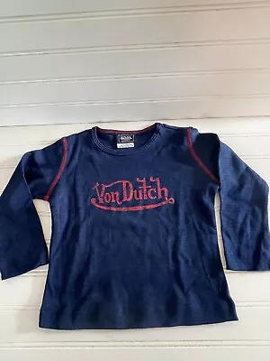 Von Dutch Youth Kids Long Sleeve Shirt Size 4 Blue Orange V Neck New • $16