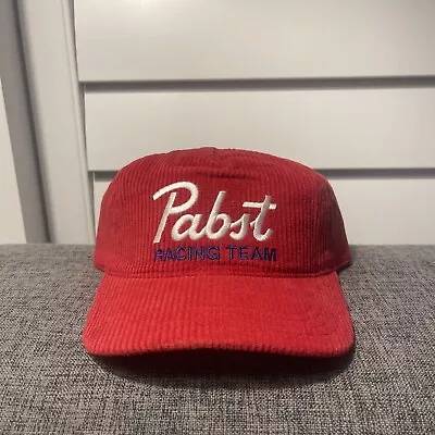 Pabst Blue Ribbon PBR Racing Team Red Corduroy Hat Snapback Adjustable Cap Beer • $29.95